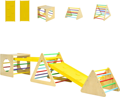 Costway 5-in-1 Kids Triangle Climber Play Gym Set w/ 2 Ramps Slide 02364758 New