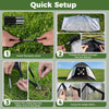 Quick setup steps for the 10.3 x 6.5 feet golf practice net, including installing poles and securing with stakes.