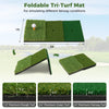 Foldable tri-turf mat featuring 1.2" rough and 0.4" green turf for simulating various golf fairway conditions.