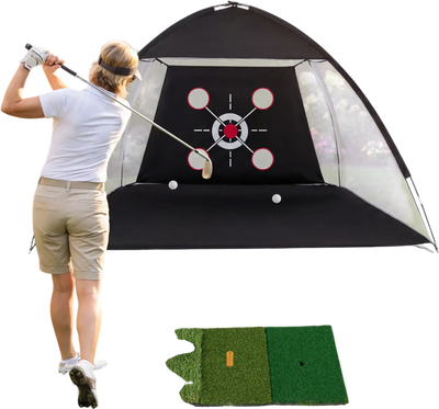 Costway 10.3' x 6.5' Golf Practice Net Set w/ Foldable Tri-Turf Mat 86526953 New