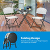 Folding patio bistro set featuring a round table and two chairs made of durable PE rattan, perfect for outdoor use.