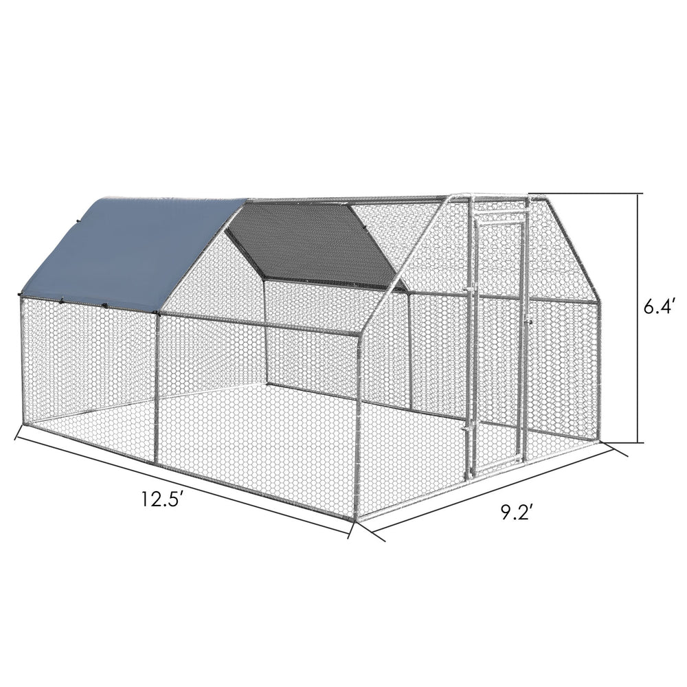 Large walk-in chicken coop run house with galvanized steel frame, waterproof cover, and lockable door for outdoor use.