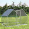 Large walk-in chicken run cage with galvanized steel frame, PVC coated wire mesh, and waterproof cover for outdoor use.