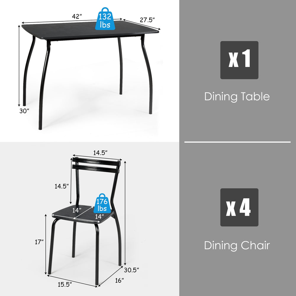 Dining table set featuring a sturdy steel frame, minimalist design, and smooth MDF surface for kitchens and restaurants.