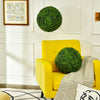 Yellow armchair with two 15.7-inch artificial boxwood topiary balls, perfect for indoor or outdoor decoration.