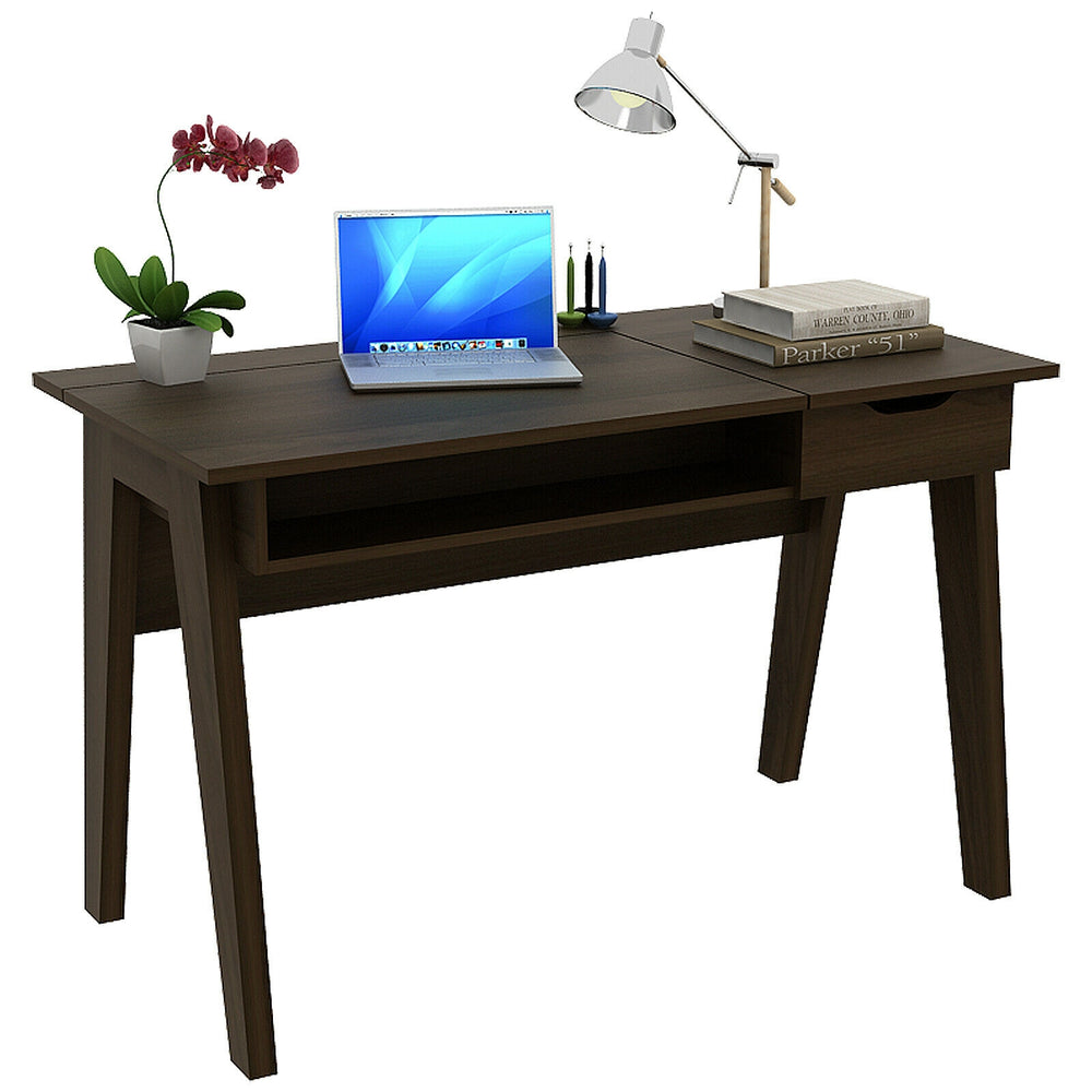 Dressing table with flip mirror, highlighting the spacious tabletop and elegant legs, perfect for versatile use in any.