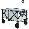Gray outdoor folding wagon cart with adjustable handle and universal wheels, designed for easy transport and storage.