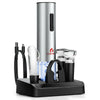 6-in-1 electric wine bottle opener set with stainless steel finish, foil cutter, and wine stoppers for easy serving.