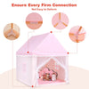 Kids play tent in pink with solid wood frame, soft mat, and decorative windows for indoor and outdoor fun.