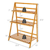 3-tier bamboo foldable plant stand with open shelves, showcasing a natural finish, ideal for indoor and outdoor use.