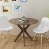 Round wood dining table with intersecting pedestal base, 36 inches, ideal for family gatherings and versatile decor.