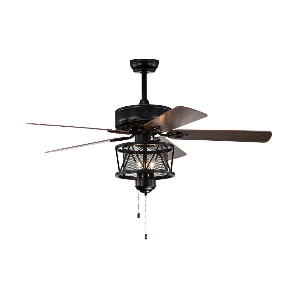 50-inch black ceiling fan with lights, reversible blades, pull chain control, ideal for living rooms and bedrooms.