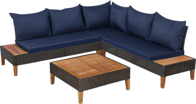 Costway 4 Piece Rattan Sofa Set with Wooden Side Table New