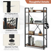 Industrial 4-tier bookshelf with adjustable shelves, 4 s-shaped hooks, and sturdy powder-coated steel for versatile.