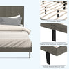 Queen size upholstered bed frame with tufted headboard, featuring 12 wooden slats and sturdy rubber wood legs for.