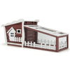 Wooden rabbit hutch with pull-out tray, red finish, featuring a cozy resting area and running space for 1-2 rabbits.