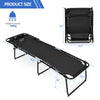 Foldable lounge chair in black with adjustable backrest and footrest, ideal for camping or beach use.