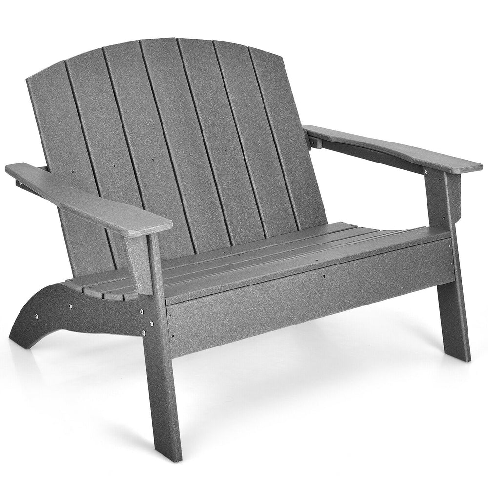 Gray HDPE patio Adirondack chair featuring a sturdy triangular structure, perfect for comfortable outdoor seating.