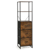 Freestanding vertical dresser with rustic brown finish, showcasing 3 spacious drawers and 3 open shelves for versatile.