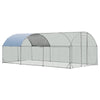 Large metal chicken coop with galvanized steel frame and waterproof cover, ideal for outdoor use and animal protection.