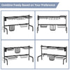 2 Tier adjustable over sink dish drying rack with 4 baskets and 8 hooks for efficient kitchen storage and organization.