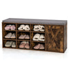 9-cube adjustable storage shoe bench in rustic brown with padded cushion, ideal for entryway and compact spaces.