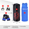 Filled punching boxing set featuring a 28" sandbag, gloves, jump rope, and carrying bag for MMA and contact sports.