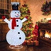 6-foot lighted snowman with a cheerful expression, adorned with a red scarf and top hat, ideal for festive holiday.