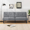 Convertible gray futon sofa bed with 6-position adjustable backrest, ideal for relaxation and extra sleeping space.