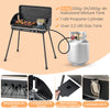 Portable black 2-in-1 gas camping grill and stove with detachable legs, ideal for BBQs and outdoor cooking.