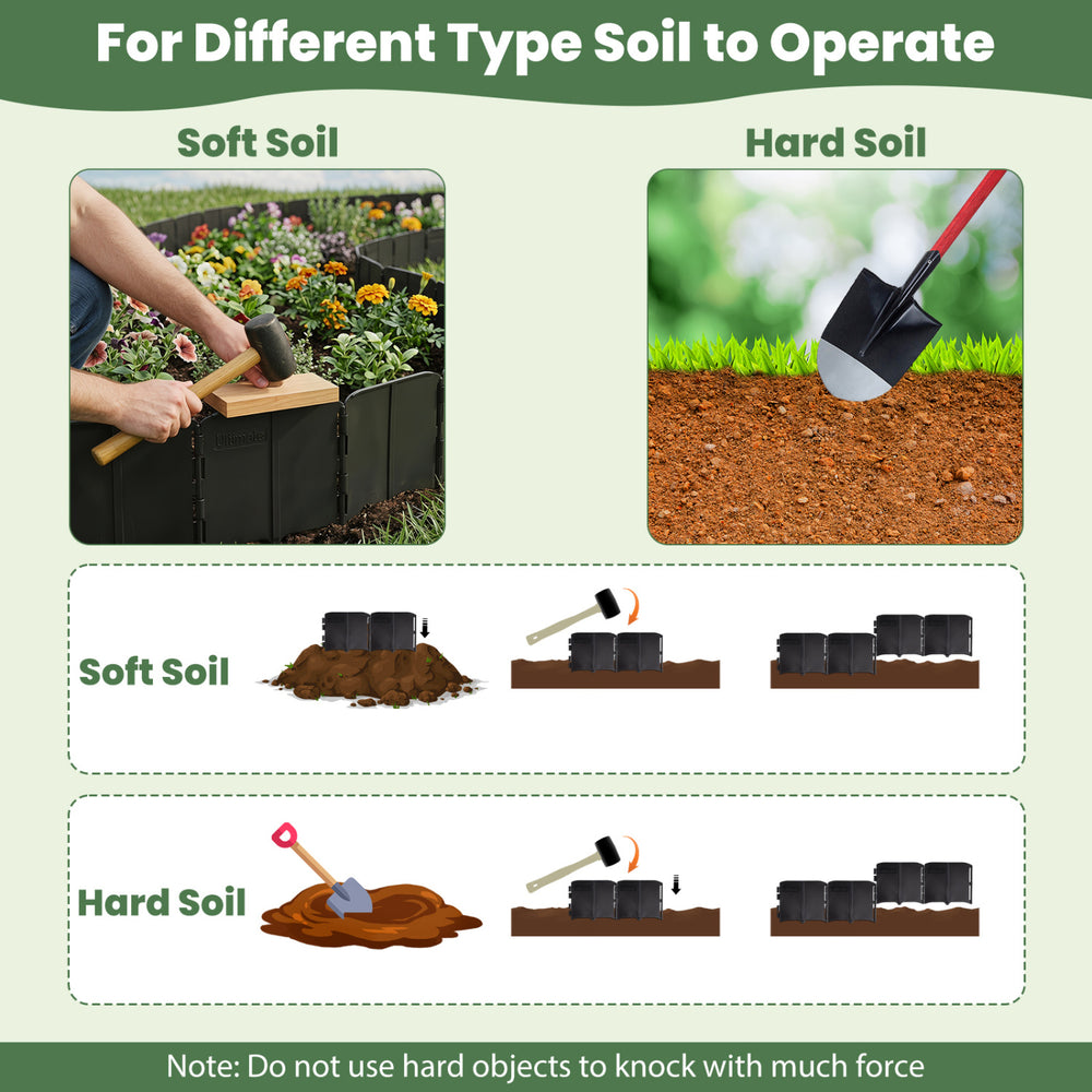 Garden edging borders in black, made of durable PP material, ideal for flower beds and customizable landscape designs.