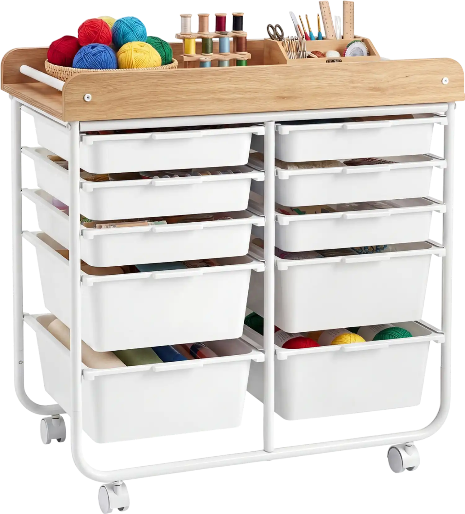 Costway 10-Drawer Rolling File Cart Wooden Tabletop Lockable Wheels 45688236 New