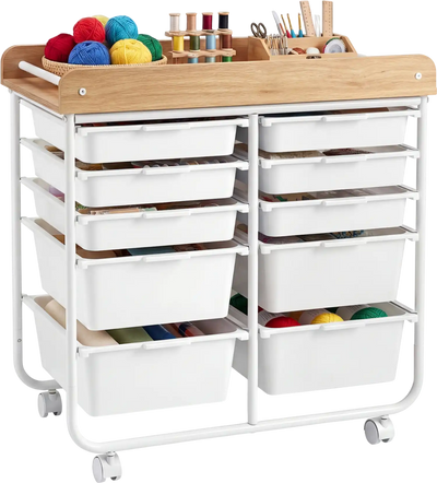 Costway 10-Drawer Rolling File Cart Wooden Tabletop Lockable Wheels 45688236 New