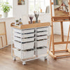 10-drawer rolling cart showcasing a thick MDF tabletop, ideal for versatile storage in art studios or classrooms.