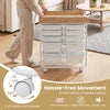 10-drawer rolling cart featuring a wooden tabletop, 360-degree swivel casters, and removable drawers for easy cleaning.