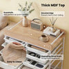 10-drawer rolling cart with thick MDF tabletop, guardrails, and elegant wood grain, perfect for office organization.