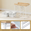 10-drawer rolling cart with wooden tabletop, sturdy metal frame, and lockable wheels for organized office storage.