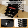 10-drawer rolling storage cart in black with metal frame, featuring handy knobs and smooth drawer tracks for easy use.