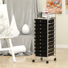 10-drawer rolling storage cart in black with chrome metal frame and wheels, ideal for home, dorms, or classrooms.