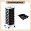 10-drawer rolling storage cart in black with metal frame, featuring lockable wheels for versatile organization.