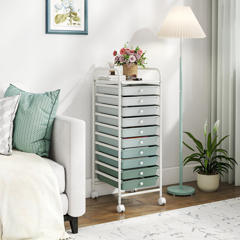 10 Drawer Rolling Storage Cart Organizer with 4 Universal Casters-Green - Gallery View 1 of 9