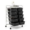 10-drawer rolling storage cart in black with metal frame and wheels, ideal for home or office organization.