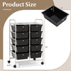 10-drawer rolling storage cart in black with metal frame, featuring removable drawers and lockable wheels for easy.