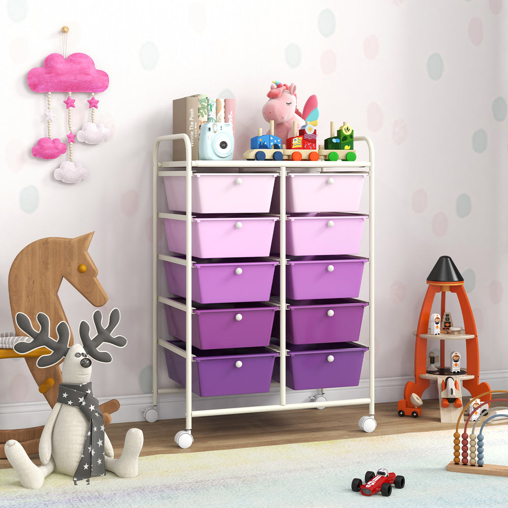 10-Drawer Rolling Storage Cart-Purple - Gallery View 1 of 10