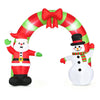 Inflatable 10 FT Christmas archway features Santa and a snowman, with LED lights and a festive red bow for outdoor decor.