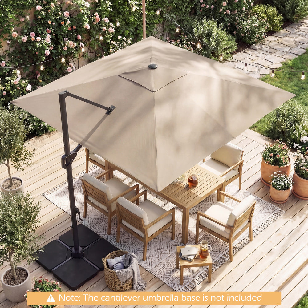 10 FT Cantilever Patio Umbrella with Solar LED Lights for Pool and Garden-Beige - Gallery View 1 of 10