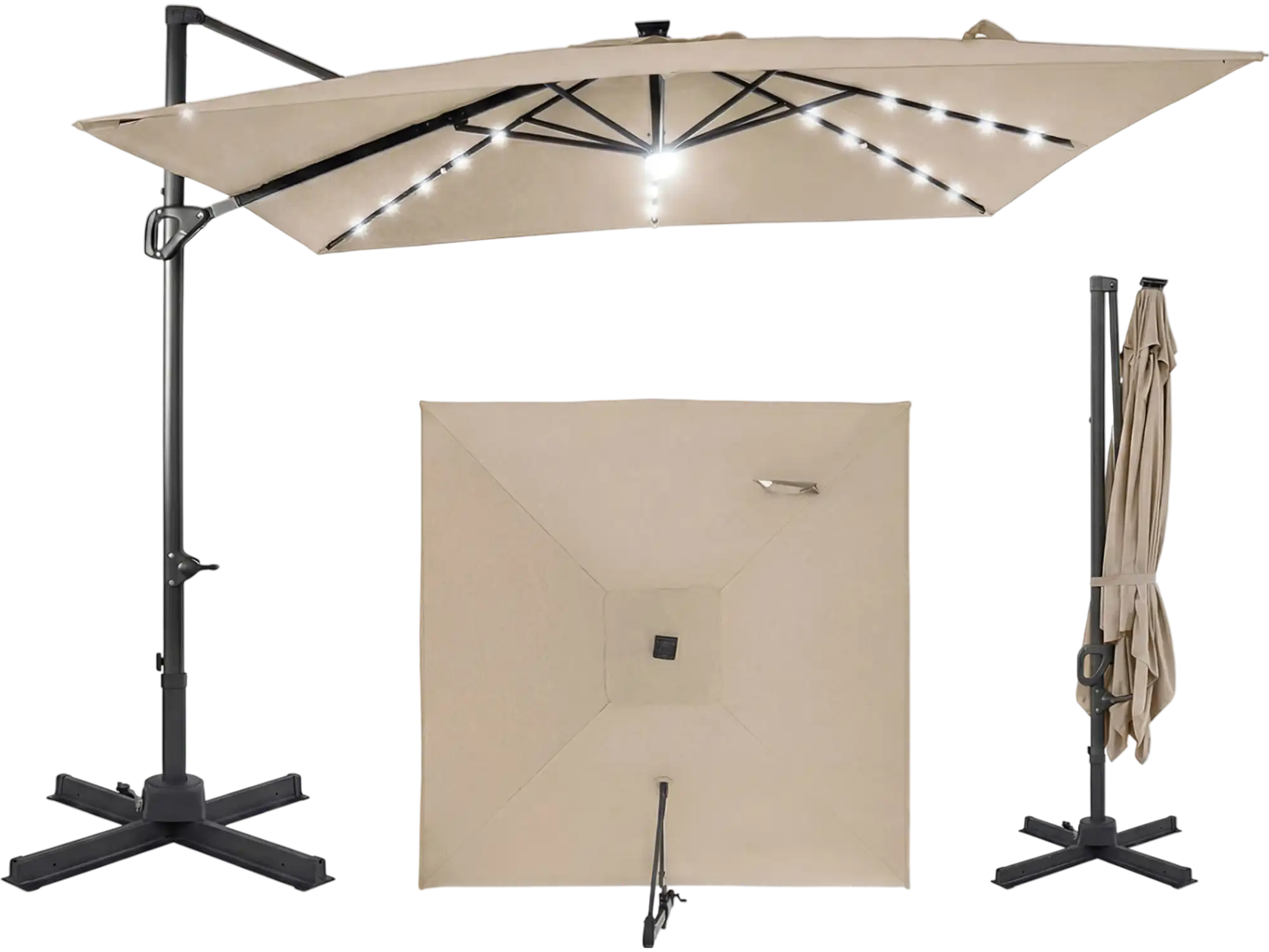 Costway 10' Cantilever Patio Umbrella Solar LED Lights Pool Garden 53498184 New