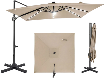 Costway 10' Cantilever Patio Umbrella Solar LED Lights Pool Garden 53498184 New