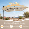 10 FT cantilever patio umbrella with beige 2-tier vented polyester canopy, solar LED lights, ideal for poolside shade.