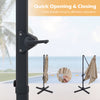 Close-up of the crank handle for quick opening and closing of the 10 FT cantilever patio umbrella with beige canopy.